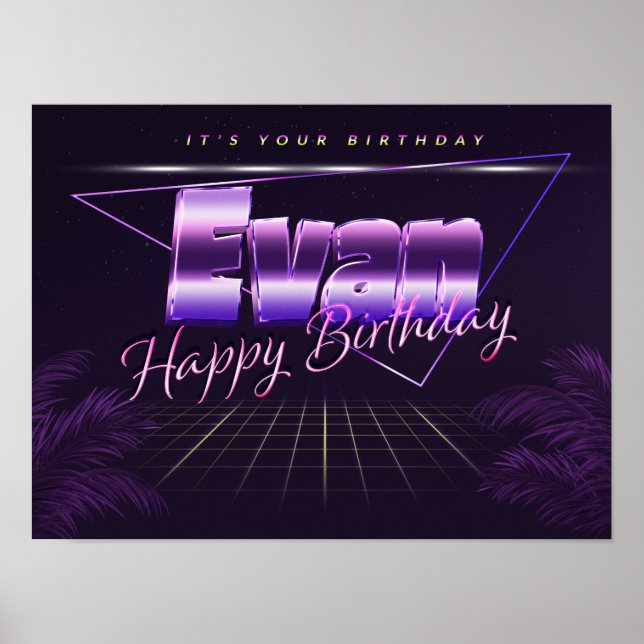 Evan Nom Vorname lila retro Poster Geburtstag (Devant)