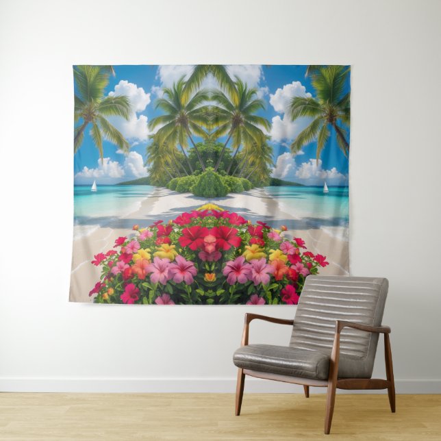"Évasion tropicale : tapisserie murale en fleur d' (En situation (horizontale))