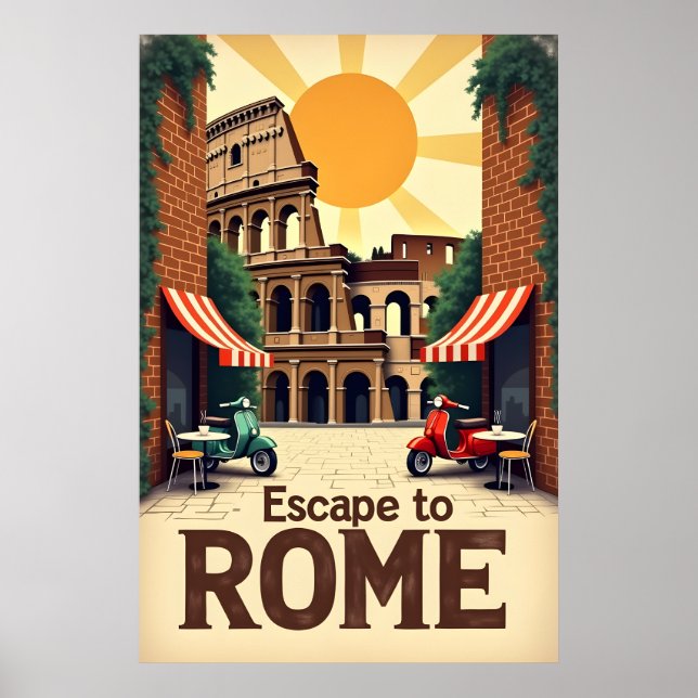 Evasion vers Rome : Poster Vintage voyage rétro (Devant)