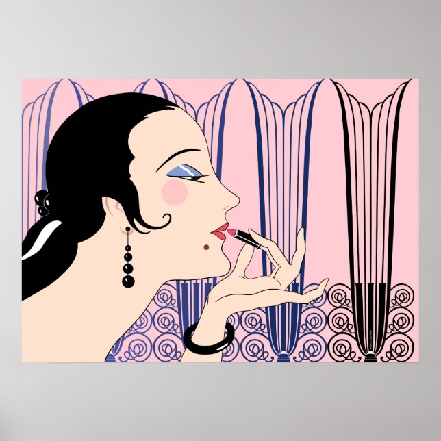Eve, dame Art déco en rose et bleu (Devant)