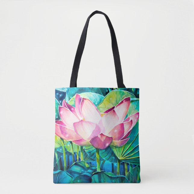EVE Sac fourre-tout à fleurs de lotus peint (Devant)