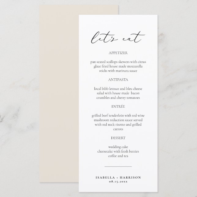 EVELYN Élégant Script moderne Classic Carte Menu (Devant / Derrière)