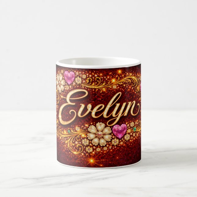 Evelyn Mug Pink Hearts Gold Script Romantic Gift (Centre)