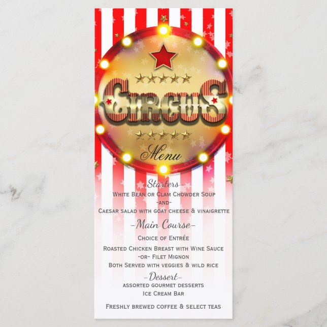 Événement de fête de cirque Menu rayé rouge blanc  (Devant)