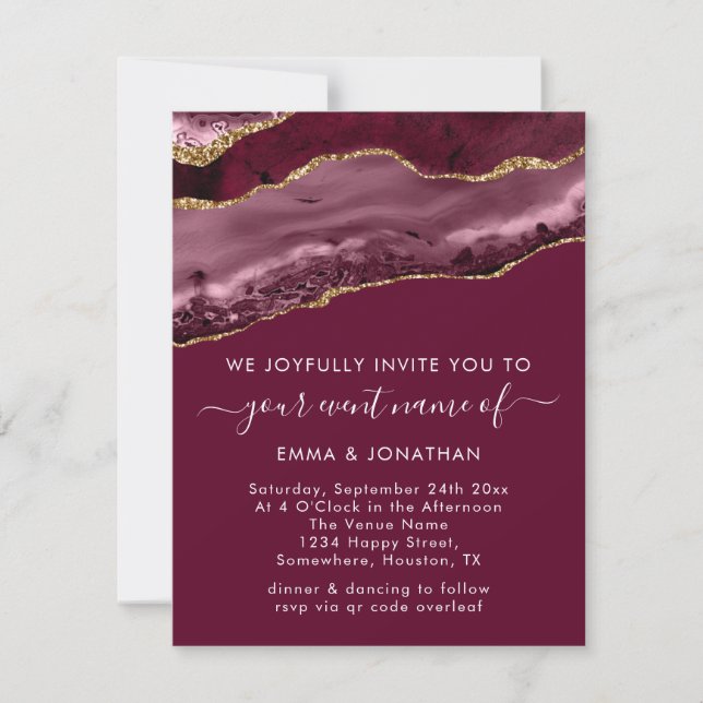 Événement mariage QR Code Burgundy Gold Marble (Devant)