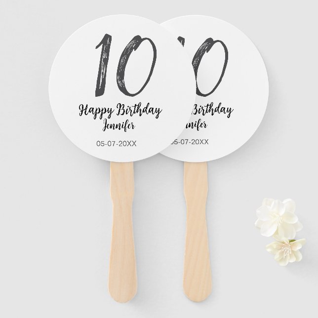 Éventail 10e anniversaire ajouter nom date année noire modè (Devant et derrière)