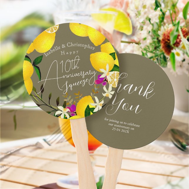 Éventail 10e Anniversaire de Mariage Pince-Citron  (10th Wedding Anniversary Thank You hand Fan)