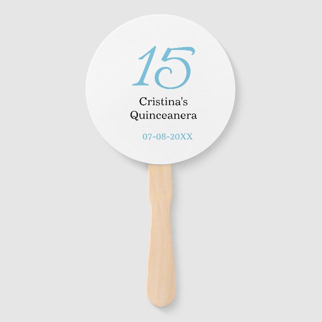 Éventail 15th quinceanera birthday blue black bold letter n (Devant)