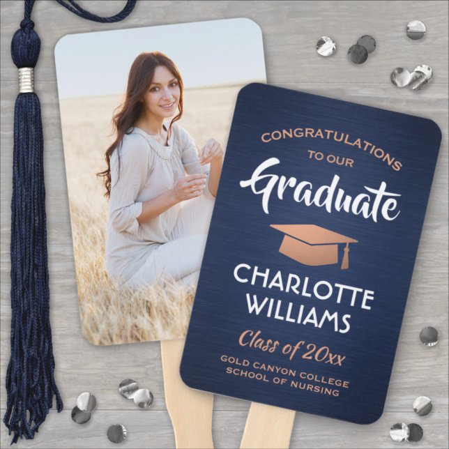 Éventail 1 Diplôme photo Brossé Marine Bleu Blanc Cuivre (Créateur téléchargé)