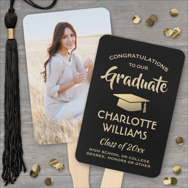 Éventail 1 Félicitations pour la graduation photo Noir mode (Créateur téléchargé)