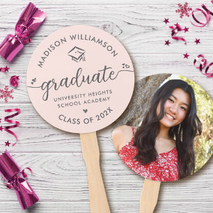 Éventail 1 Photo Blush Pink Graduation Script Coeurs Casque