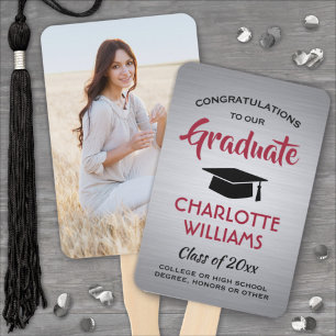 Éventail 1 Photo Graduation Élégant Brossé Gris Rouge Noir