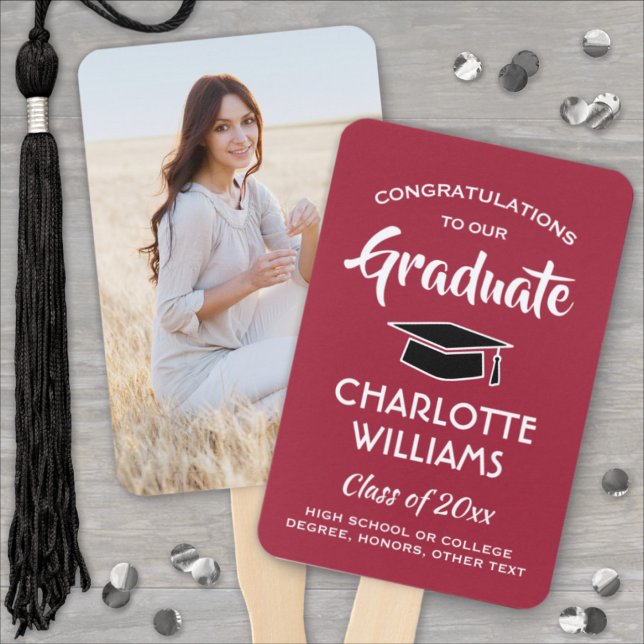 Éventail 1 Photo Graduation Elégant Rouge Blanc et Noir (Créateur téléchargé)