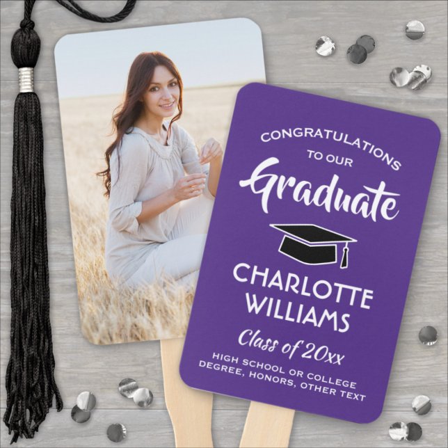 Éventail 1 Photo Graduation Élégante Moderne Purple et Blan (Créateur téléchargé)