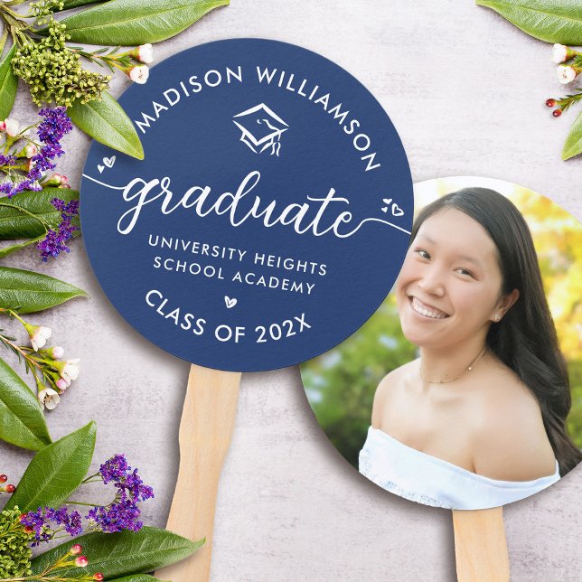 Éventail 1 Photo Remise de diplôme Bleu Moderne Écriture Ma (Créateur téléchargé)