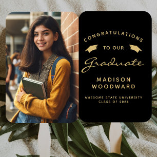 Éventail 2025 Photo personnalisée Black Gold Graduation