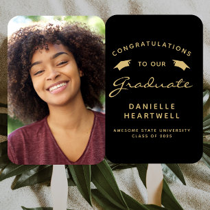 Éventail 2025 Photo personnalisée Black Gold Graduation