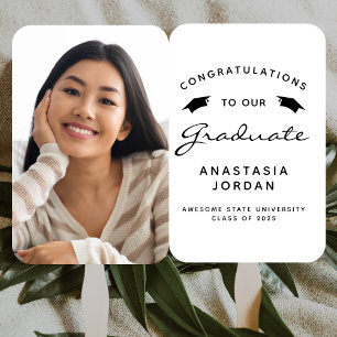 Éventail 2025 Photo personnalisée Blanc noir Graduation