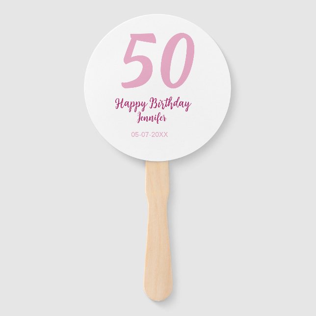 Éventail 50e anniversaire ajouter nom date année rose rouge (Devant)