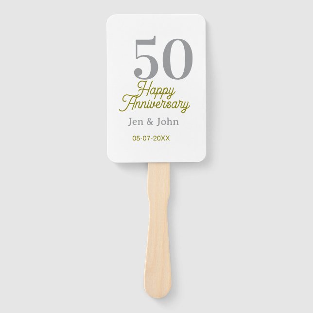 Éventail 50e anniversaire de mariage nom date argent or dat (Devant)