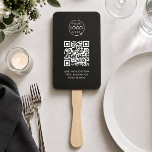 Éventail à main Code QR personnalisé Logo Noir P