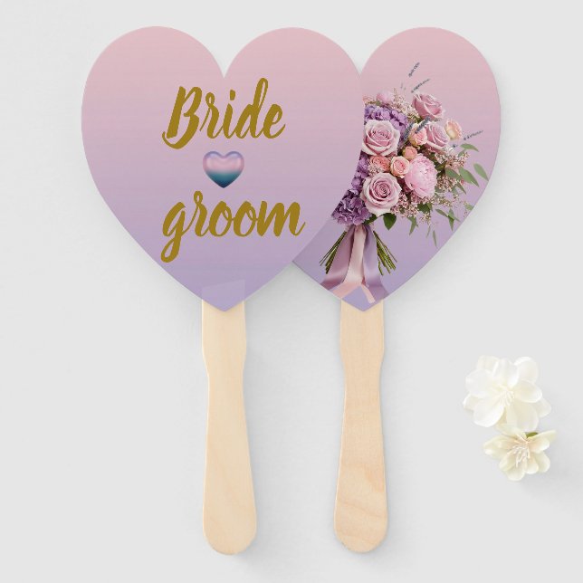 Éventail à main de mariage floral rose lavande en  (Devant et derrière)