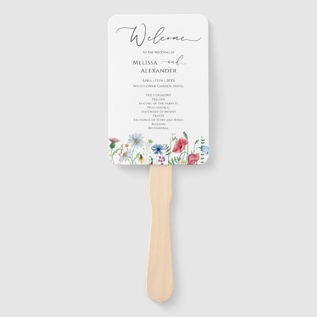 Éventail à main de programme de mariage de jardin  (Devant)
