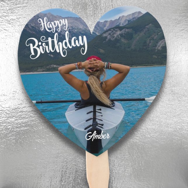 Éventail à main en forme de cœur avec photo et tex (Heart-Shaped Custom Photo Birthday Hand Fan | Personalized Party Favor - Birthday Depot)