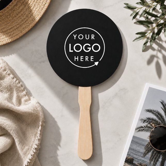Éventail à main | Pagaies d'événement noires DIY a (Sleek black company branded professional hand fans for small business events & promotion)