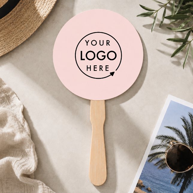 Éventail à main | Pagaies d'événement rose féminin (Blush pink company branded feminine hand fan paddles for small business promotion & marketing.)