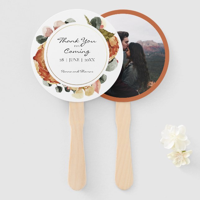Éventail à main pour mariage rustique floral aquar (Devant et derrière)