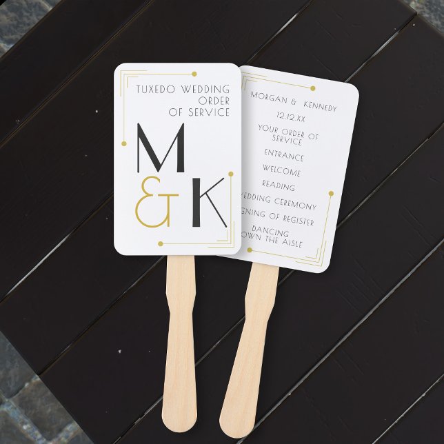 Éventail à main pour ordre de service de mariage A (Art Deco 1920s Wedding Order of Service Hand Fans. Just add your details)