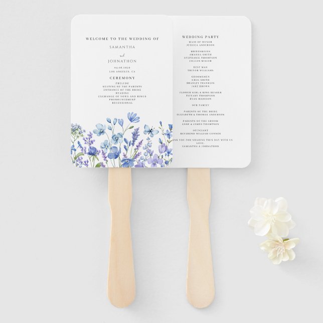 Éventail à main pour programme de mariage floral à (Devant et derrière)
