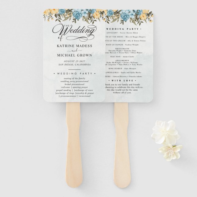 Éventail à main pour programme de mariage sarcelle (Devant et derrière)