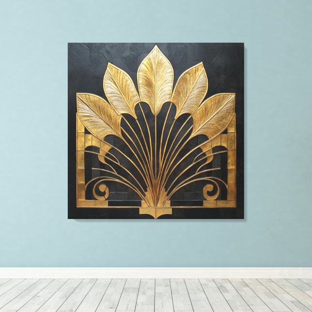 Éventail à plumes dorées Art déco intemporel sur t (Insitu (Plancher de Bois))