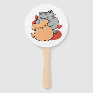 Éventail Adorable chat et chien Hug - Meow & Woof Design
