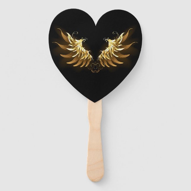 Éventail Ailes d'Ange d'or sur arrière - plan noir (Devant)