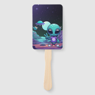 Éventail Alien de paix mignon et vaisseau spatial