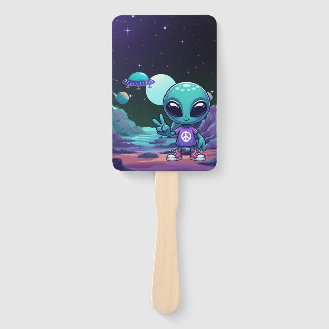 Éventail Alien de paix mignon et vaisseau spatial (Devant)