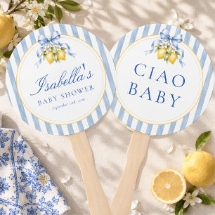 Éventail Amalfi Bleu et Jaune Élégant Baby Shower