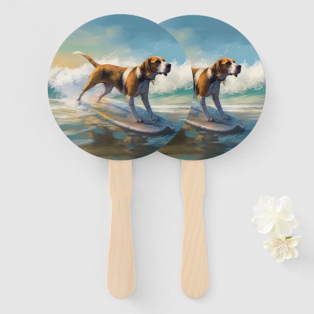 Éventail American Engligh Foxhound Beach Surfing Paining (Devant et derrière)