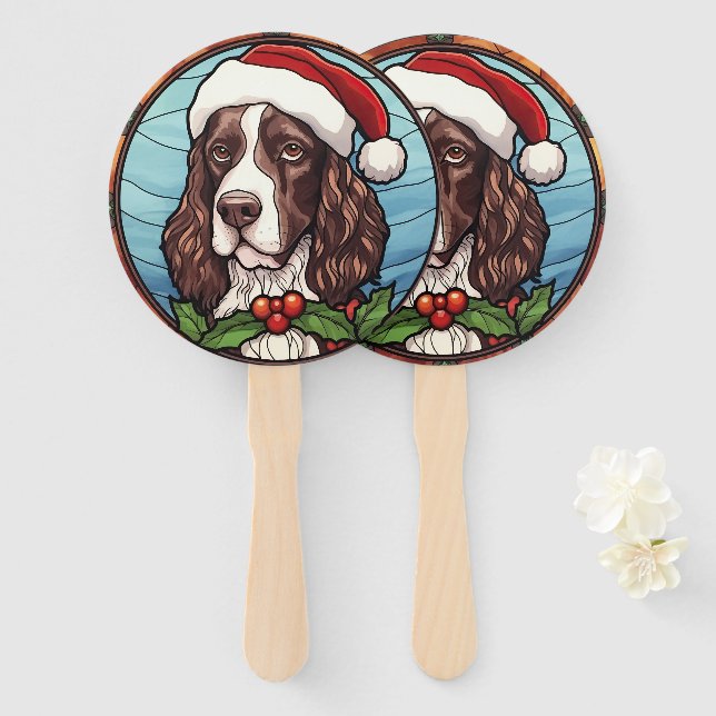 Éventail Anglais Springer Spaniel Vitrail Noël (Devant et derrière)