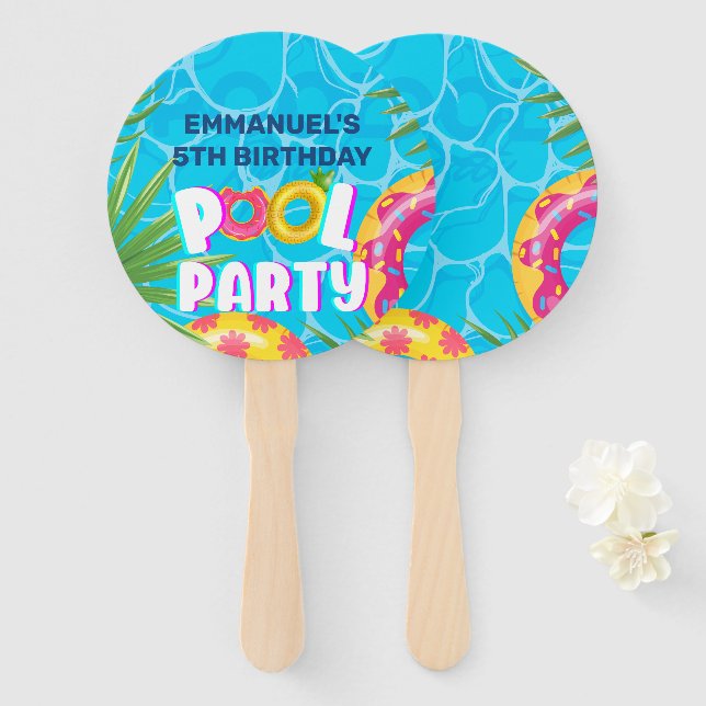 Éventail Anniversaire Tropical Fête de Piscine (Devant et derrière)