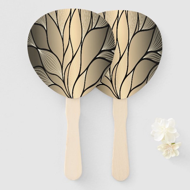 Éventail Antique Motif Gold Leave (Devant et derrière)