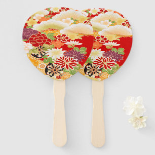 Éventail Antique Rouge Blanc Japonais Kimono Floral Flower