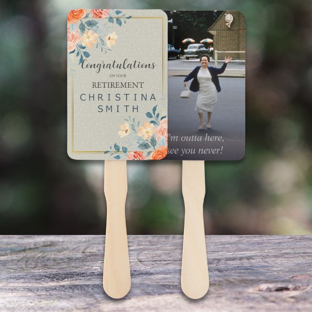 Éventail Antique Rustique Floral Aquarelle Parti de retrait (Rustic Antique Floral Watercolor Retirement Party Hand Fan)