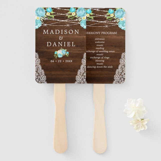 Éventail Aqua Mint Rustic Bois String éclaire le Mariage Fl (Devant et derrière)