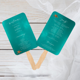 Éventail Aqua moderne programme de mariage d'été turquoise