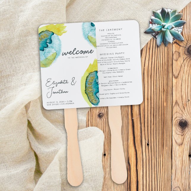 Éventail Aquarelle Abstraite Art Programme de mariage uniqu (Créateur téléchargé)