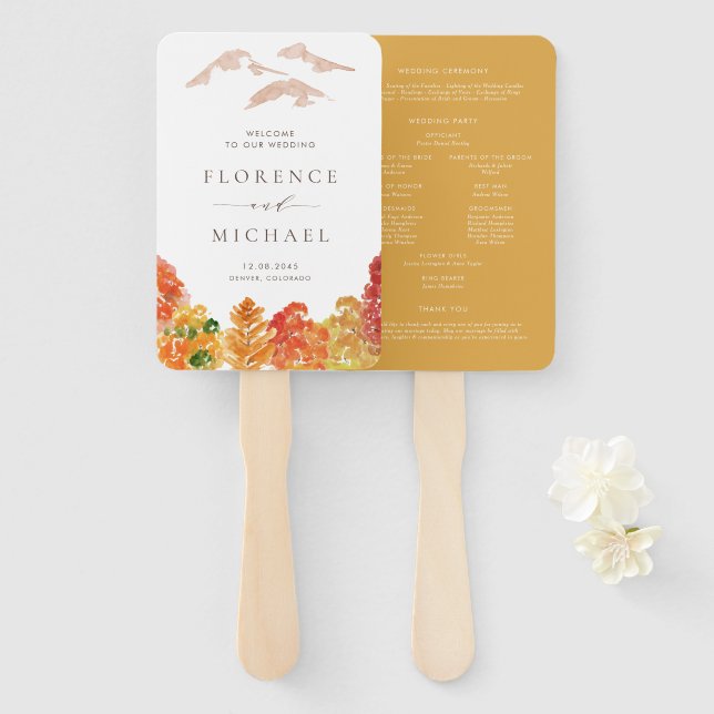 Éventail Aquarelle Automne Mariage de automne des bois (Devant et derrière)